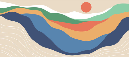 Mountain colors, translucent waves, sunset, abstract glass shapes, modern background, design vector illustration