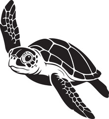 Sea turtle black and white bold design, Ocean animal silhouette in contrast style