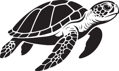 Sea turtle bold silhouette black and white, Strong marine turtle illustration