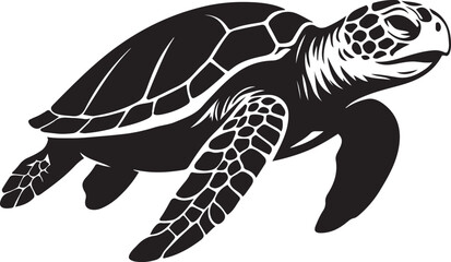 Sea turtle silhouette striking black white, Turtle with bold presence sea creature