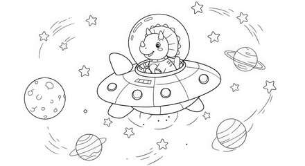 Naklejka premium Adorable Triceratops Astronaut Soaring Through Space