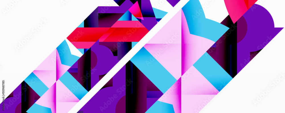 Poster abstract geometric shapes, vibrant colors, diagonal lines create dynamic composition. modern design,