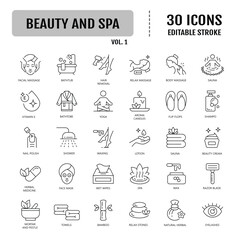 Beauty and spa line icon set. Editable stroke. Vector illustration