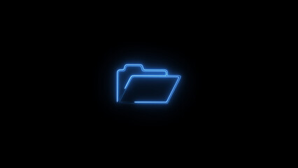 Neon file documents uploading icon illustration . Glowing blue neon document symbol 4k illustration .