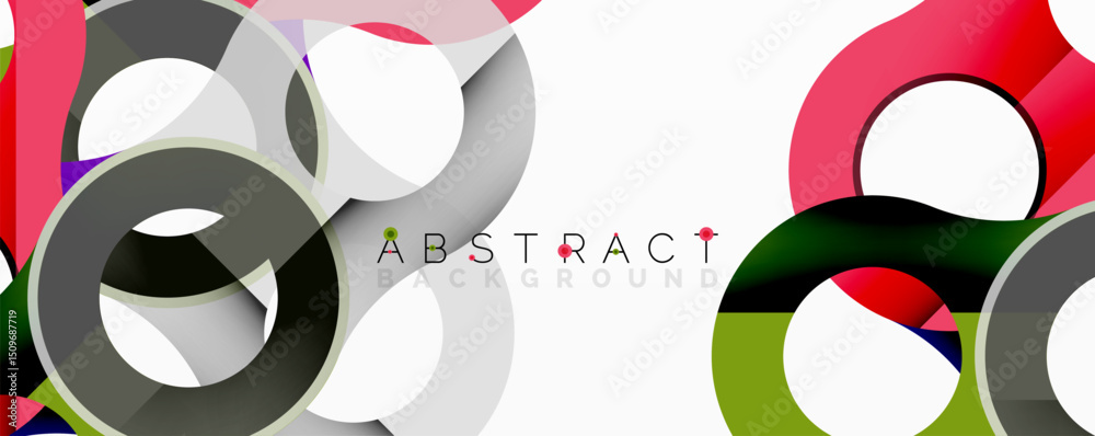 Fototapete modern design features overlapping circles. gray, green, red, white hues create dynamic visual effec