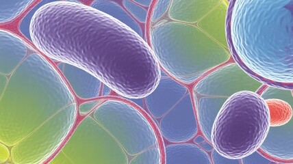 Intricate Microverse Unveiled: Colorful Depiction of Cellular Life and Bacterial Entities