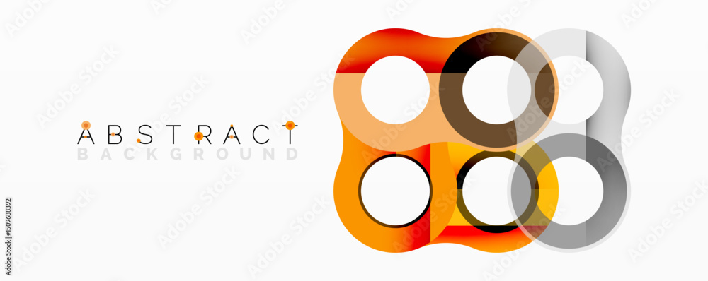 Poster Modern abstract design features overlapping circles. Warm orange, gray tones create dynamic visual effect. Simple, clean background.
