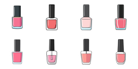 Multiple vector illustrations manicure bottles, outlines