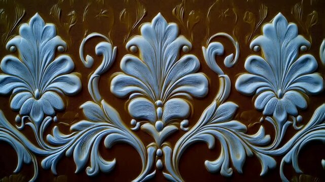 Intricate Embossed Floral Damask Pattern on Gold Background