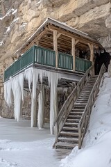 Icy structure nestled in a cave
