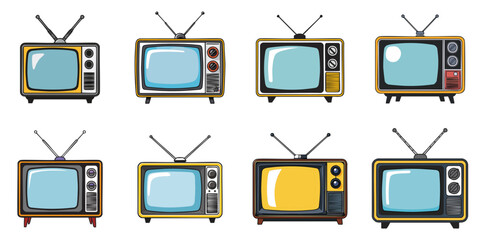 Multiple vector illustrations retro TV, outlines