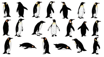 Penguin silhouettes in various standing and walking poses with adorable minimalist style