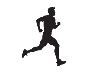 Obraz premium A silhouette of a running man viewed from the side, isolated in vector format.