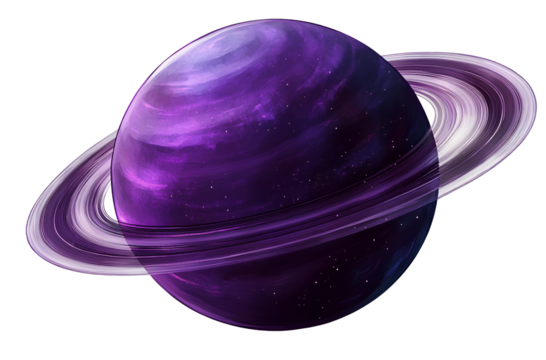 Purple planet with rings on a transparent background - Powered by Adobe
