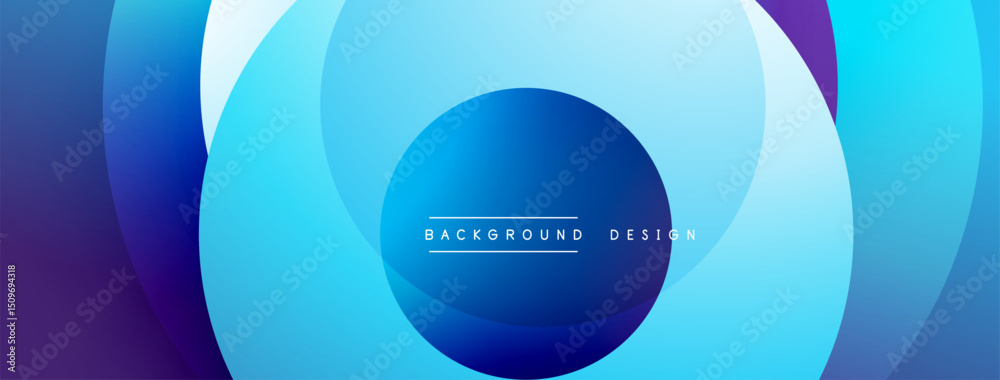 Fototapete abstract circles overlap, creating vibrant blue gradients. text reads background design centered wit