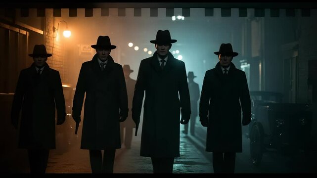 Menacing Gangsters in a Dark Alleyway at Night, Shadows and Mist add to the Mystery