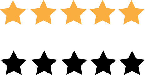 Yellow and black product rating stars isolated on white background