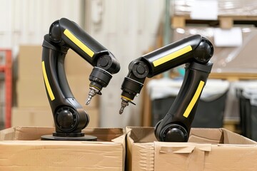 Industrial robots in a warehouse