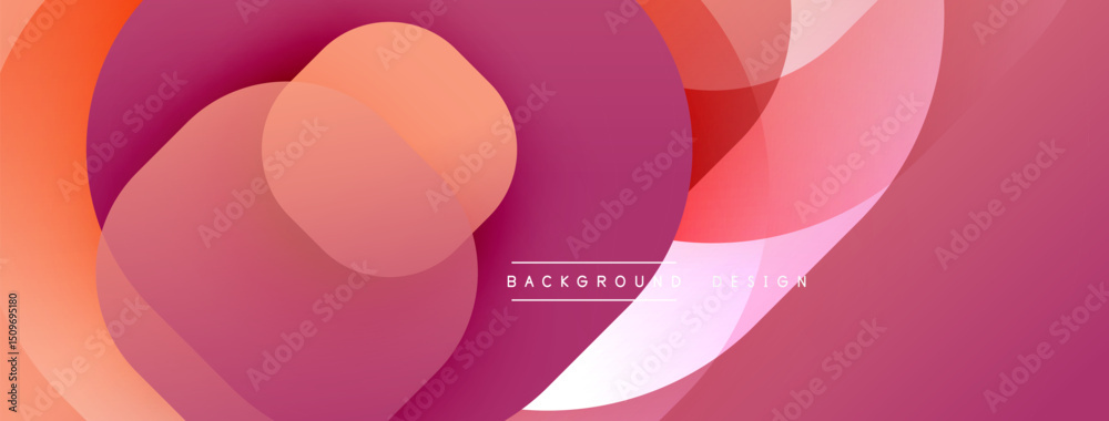 Poster abstract shapes overlap, creating vibrant pinks, oranges, whites. modern design feels fluid, dynamic