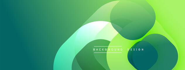 Abstract green background. Overlapping circles create dynamic visual effect. Modern design elements present smooth gradients.