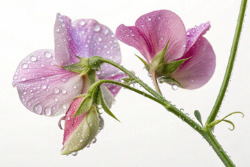 Sweet Pea Flowers with Water Droplets, Macro