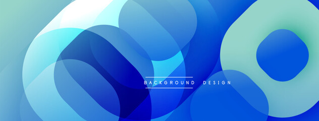 Abstract blue layers create dynamic composition. Smooth gradients, flowing shapes suggest movement, modern aesthetic. Minimal text present.