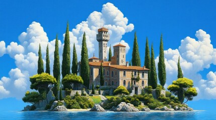 Island castle, idyllic scene