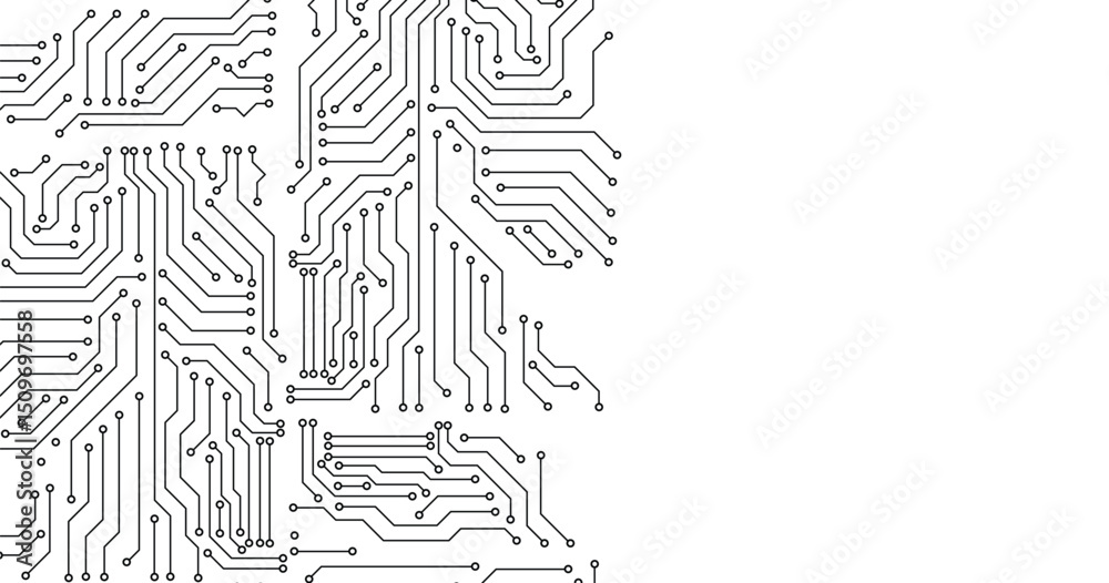 Wall mural technology black circuit diagram concept. high-tech circuit board connection system. vector abstract