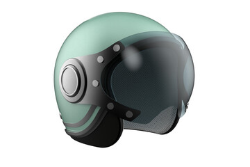 Fototapeta premium Light blue retro scooter helmet with a clear visor, isolated on a PNG Transparent HD Background. Perfect for safety, vintage style, motorcycle, motorbike, riding, and design elements. High resolution.