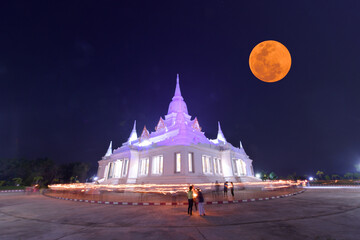 Super Moon Over Temple, Thailand