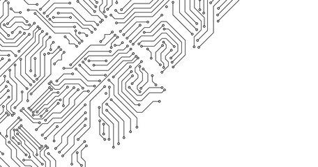 Technology black circuit diagram concept. High-tech circuit board connection system. Circuit Board Technology Copy Space Vector Background. Black circuit diagram on white background.