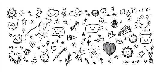 Vector Hand-Drawn Doodle Elements Set, Simple Design Symbols for Decorative Art and Illustration.