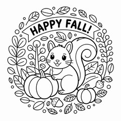  fall outline, fall coloring page, fall coloring, summer coloring, kawaii animal coloring, outline, illustration, cute coloring book cover, cover, cute kids illustration, cartoon cover, cartoon illust