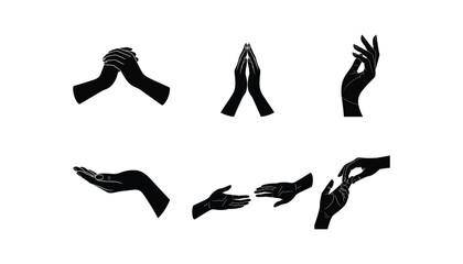 Elegant Silhouette Hand Gestures Collection – Vector Set of Feminine Hands in Various Poses
