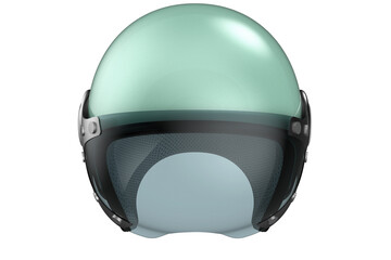 Fototapeta premium Vintage Mint Green Motorcycle Helmet Illustration - High-Quality Isolated Render on Transparent PNG HD Background - Essential Safety Gear for Urban Riding, Scooter Commuting, and Retro Transport \