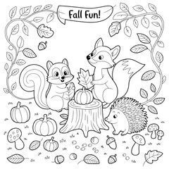  fall outline, fall coloring page, fall coloring, summer coloring, kawaii animal coloring, outline, illustration, cute coloring book cover, cover, cute kids illustration, cartoon cover, cartoon illust