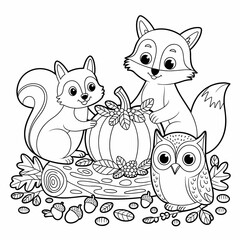  fall outline, fall coloring page, fall coloring, summer coloring, kawaii animal coloring, outline, illustration, cute coloring book cover, cover, cute kids illustration, cartoon cover, cartoon illust