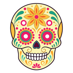Obraz premium Colorful Ornate Sugar Skull with Intricate Floral Patterns | Day of the Dead Mexican Folk Art