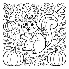 fall outline, fall coloring page, fall coloring, summer coloring, kawaii animal coloring, outline, illustration, cute coloring book cover, cover, cute kids illustration, cartoon cover, cartoon illust