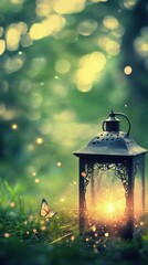 Magical lantern in a mystical forest