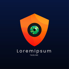 Security logo featuring an orange shield with mystic eyes, accompanied by a bold title and tagline.