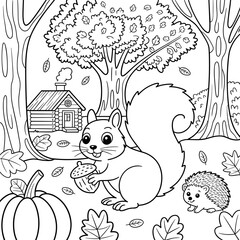 fall outline, fall coloring page, fall coloring, summer coloring, kawaii animal coloring, outline, illustration, cute coloring book cover, cover, cute kids illustration, cartoon cover, cartoon illust