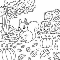  fall outline, fall coloring page, fall coloring, summer coloring, kawaii animal coloring, outline, illustration, cute coloring book cover, cover, cute kids illustration, cartoon cover, cartoon illust