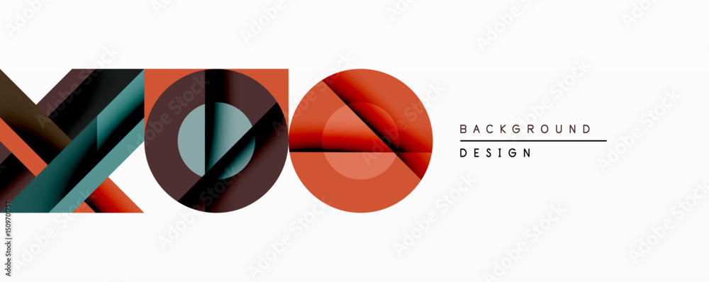 Aufkleber Abstract geometric composition. Overlapping shapes create dynamic visual effect. Orange, teal, black colors dominate design. Minimalist style suitable for backgrounds.