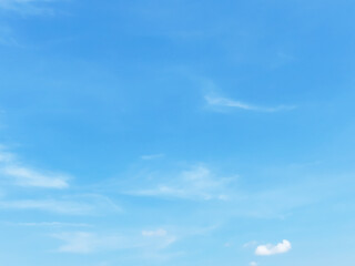 Blue sky background and white clouds soft focus, and empty space, horizontal shape.