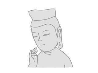 Illustration of the upper body and face of a Buddhist statue of Maitreya Bodhisattva
