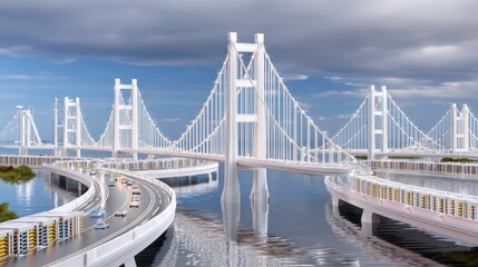 Obraz premium Futuristic City Infrastructure: Modern Bridge Design with Efficient Urban Transportation