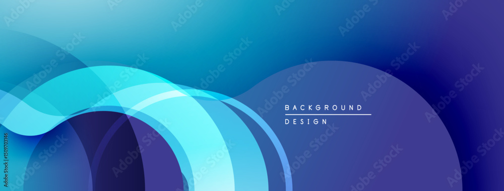 Poster Abstract blue waves create dynamic gradient background. Smooth shapes suggest movement, depth, modern design aesthetic.