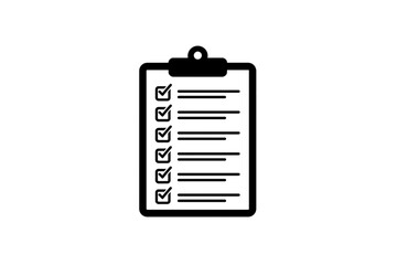 Checklist clipboard icon vector, black and white to-do list with checkmarks for productivity, project management, office task planning and reminders, flat style illustration on white background