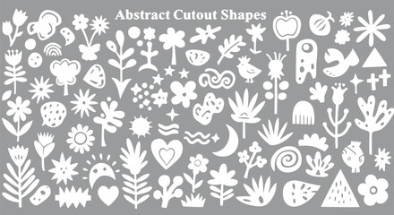 Abstract Cutout Shapes: White Floral Plant and Geometric Elements on G